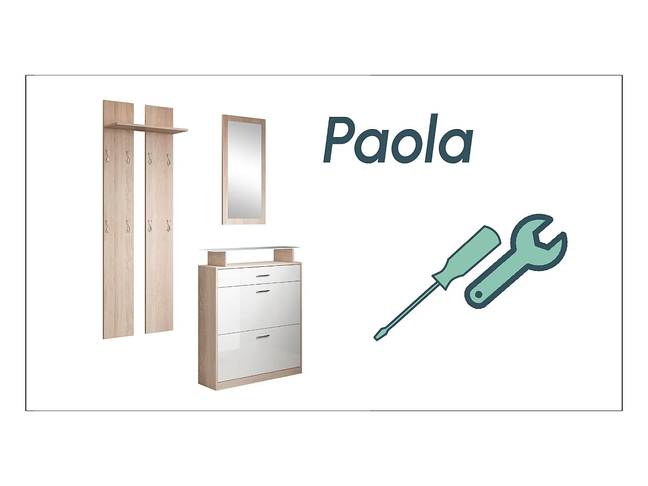 Ensemble d'entrée pour Hall d'entrée Couloir en Blanc et Gris avec LED 105x24x89cm Paola