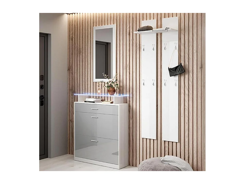 Ensemble d'entrée pour Hall d'entrée Couloir en Blanc et Gris avec LED 105x24x89cm Paola
