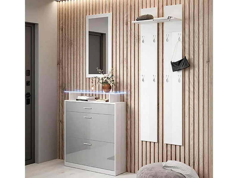 Ensemble d'entrée pour Hall d'entrée Couloir en Blanc et Gris avec LED 105x24x89cm Paola