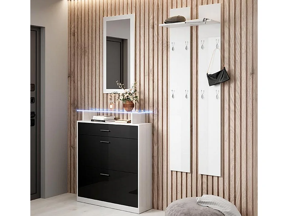 Ensemble d'entrée pour Hall d'entrée Couloir en Blanc et Noir avec LED 105x24x89cm Paola