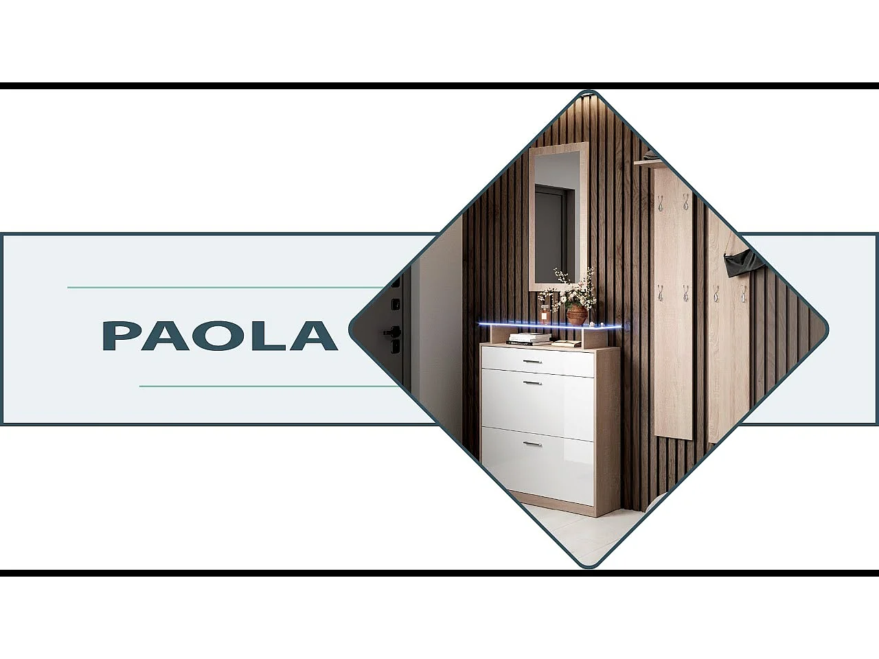 Ensemble d'entrée pour Hall d'entrée Couloir en Blanc et Noir avec LED 105x24x89cm Paola