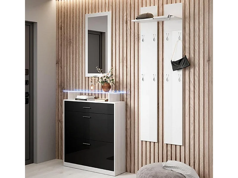 Ensemble d'entrée pour Hall d'entrée Couloir en Blanc et Noir avec LED 105x24x89cm Paola