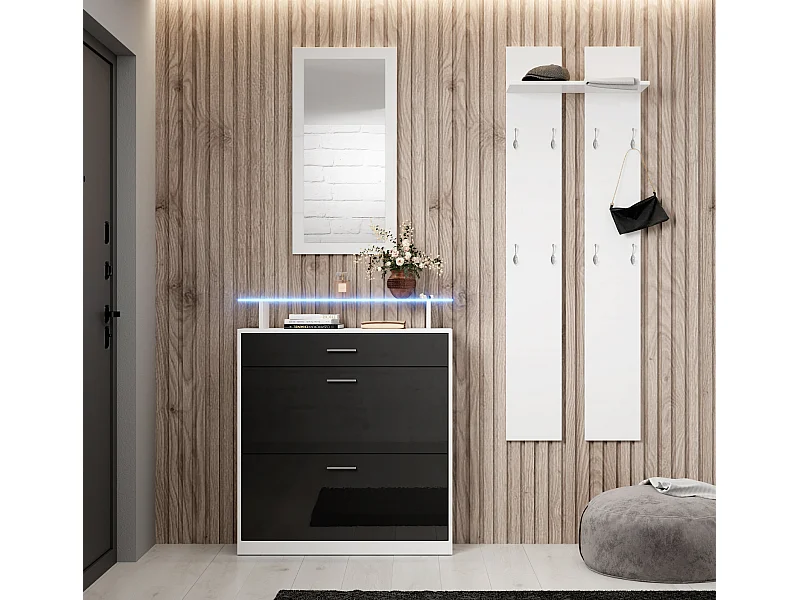 Conjunto recibidor para Entrada Pasillo en Blanco y Negro con LED 105x24x89cm Paola