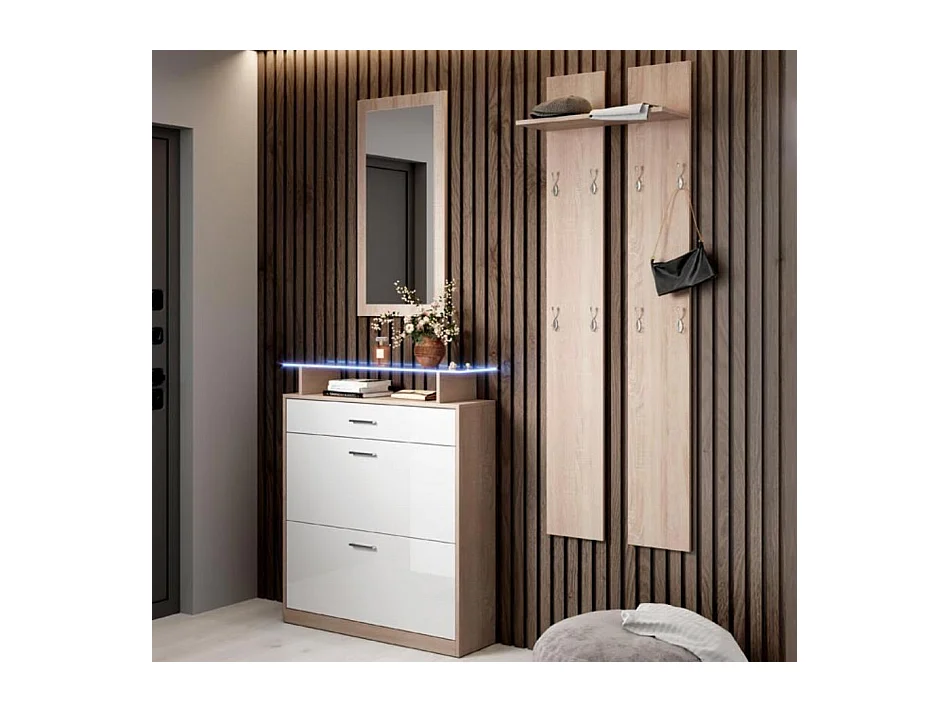 Ensemble d'entrée en Sonoma et Blanc avec LED 105x24x89cm Paola