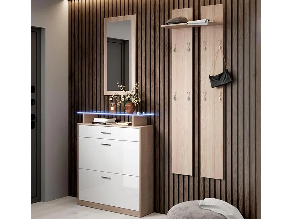 Ensemble d'entrée en Sonoma et Blanc avec LED 105x24x89cm Paola