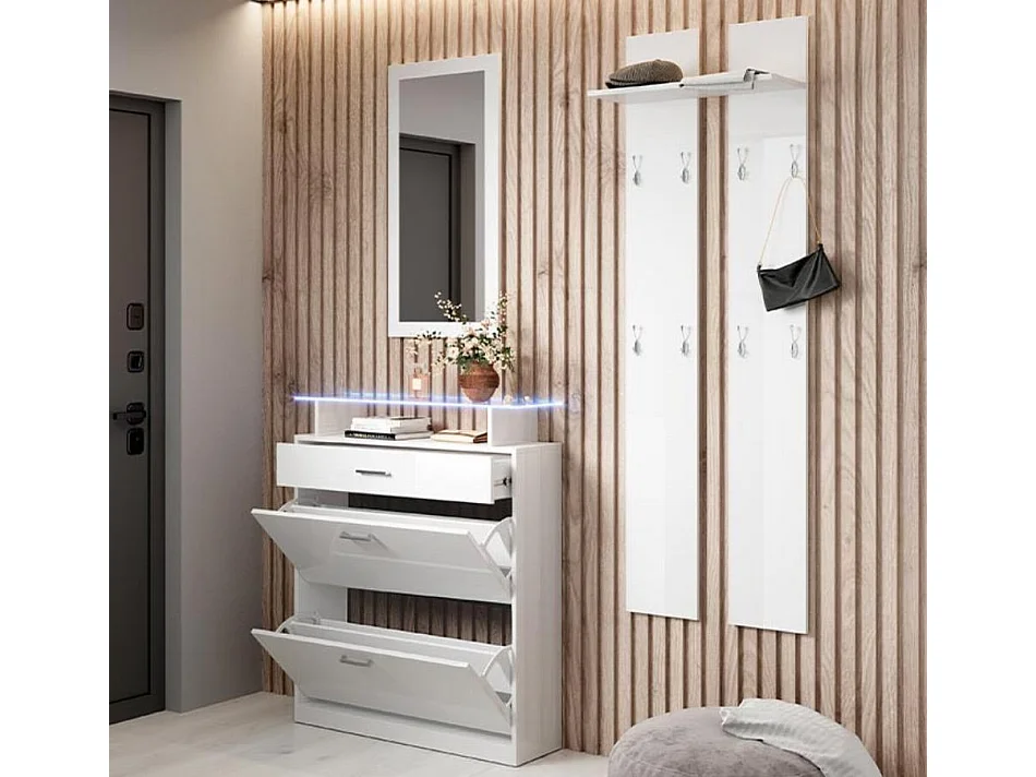 Ensemble d'entrée pour Hall d'entrée Couloir en Blanc avec LED 105x24x89cm Paola