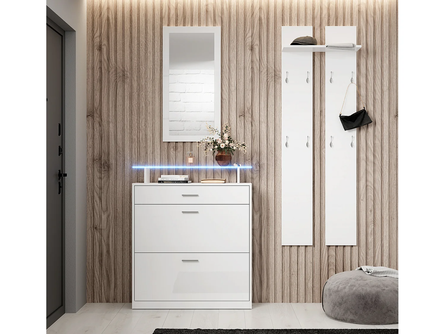 Conjunto recibidor para Entrada Pasillo en Blanco con LED 105x24x89cm Paola