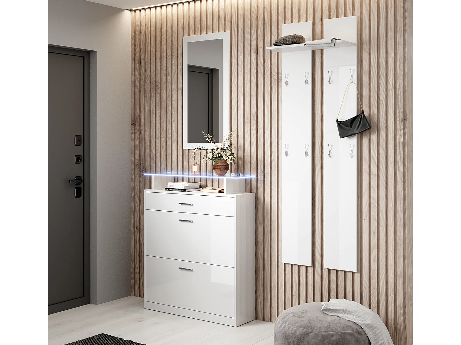 Conjunto recibidor para Entrada Pasillo en Blanco con LED 105x24x89cm Paola