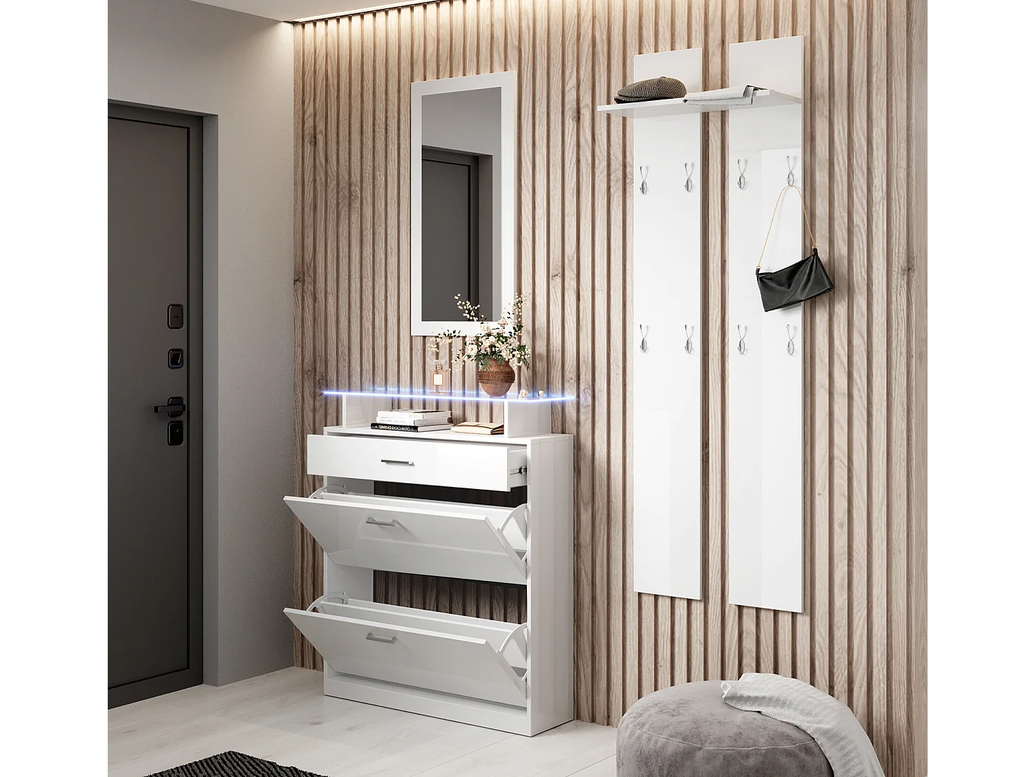 Conjunto recibidor para Entrada Pasillo en Blanco con LED 105x24x89cm Paola