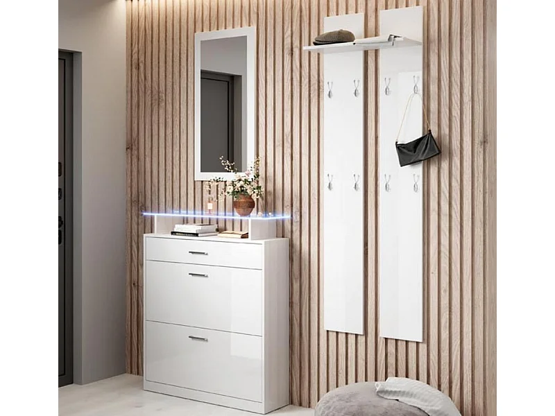 Ensemble d'entrée pour Hall d'entrée Couloir en Blanc avec LED 105x24x89cm Paola