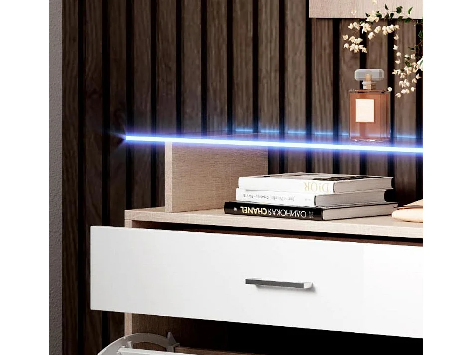 Recibidor zapatero para Entrada Pasillo en Blanco y Sonoma con LED 89x24x105cm Paola