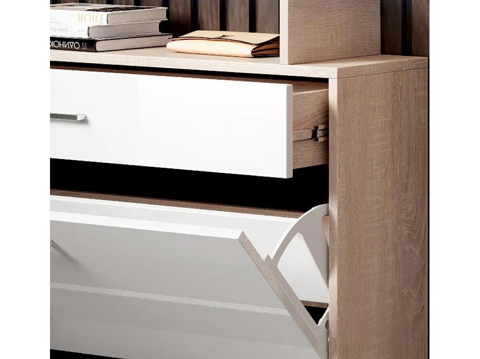 Recibidor zapatero para Entrada Pasillo en Blanco y Sonoma con LED 89x24x105cm Paola