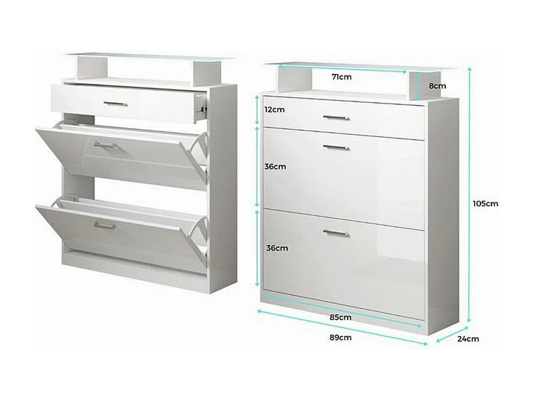 Recibidor zapatero para Entrada Pasillo en Blanco y Sonoma con LED 89x24x105cm Paola