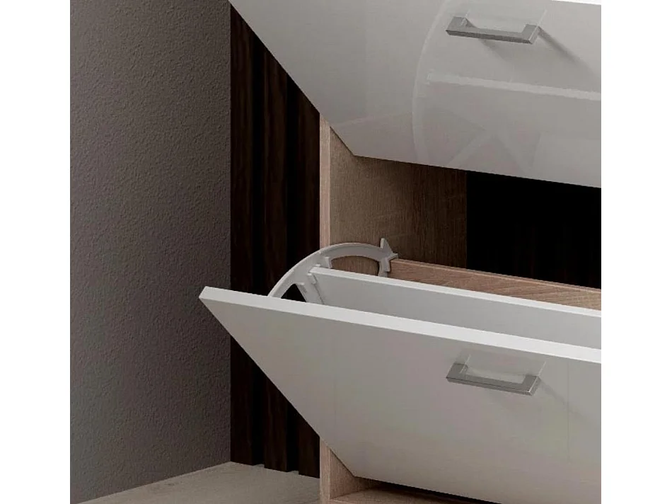 Meuble d’entrée à chaussures en Blanc et Sonoma avec LED 89x24x105cm Paola