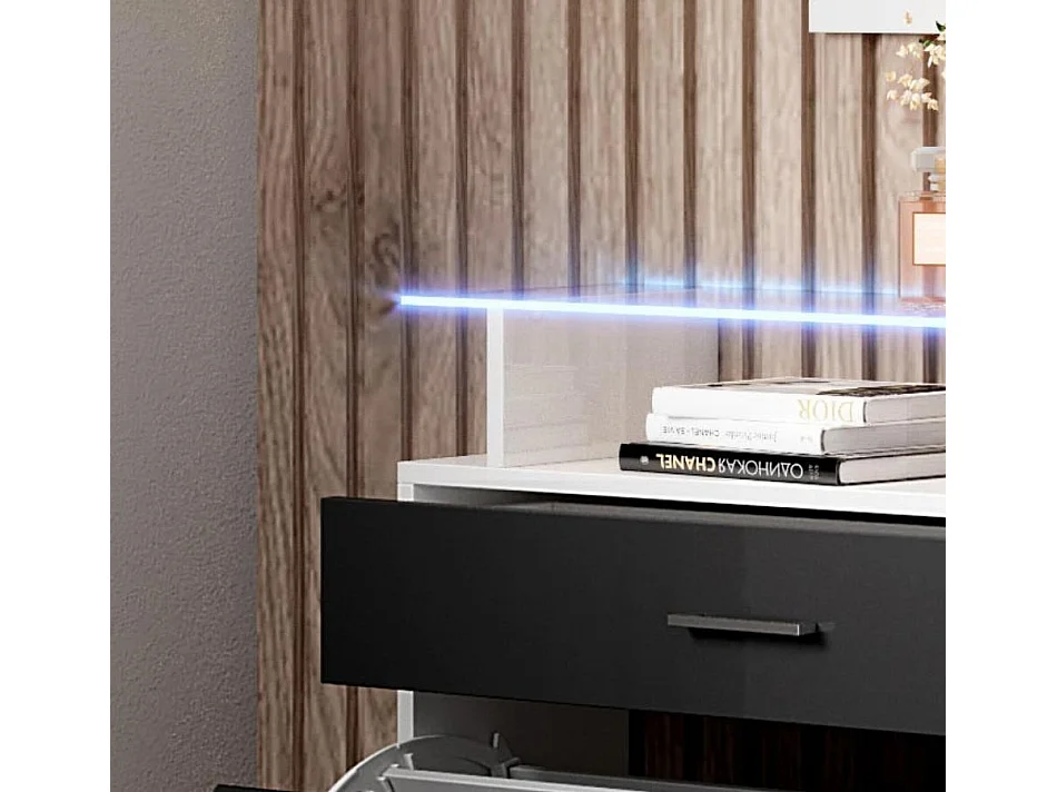 Meuble d’entrée à chaussures en Blanc et Noir avec LED 89x24x105cm Paola