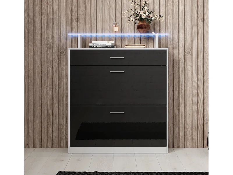 Recibidor zapatero para Entrada Pasillo en Blanco y Negro con LED 89x24x105cm Paola