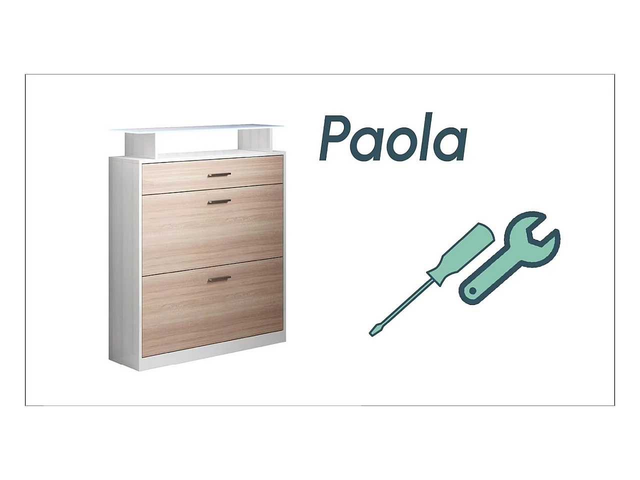 Meuble d’entrée à chaussures en Blanc et Gris avec LED 89x24x105cm Paola