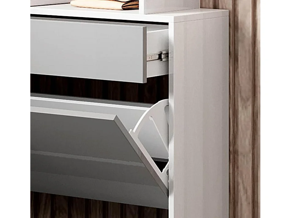 Meuble d’entrée à chaussures en Blanc et Gris avec LED 89x24x105cm Paola