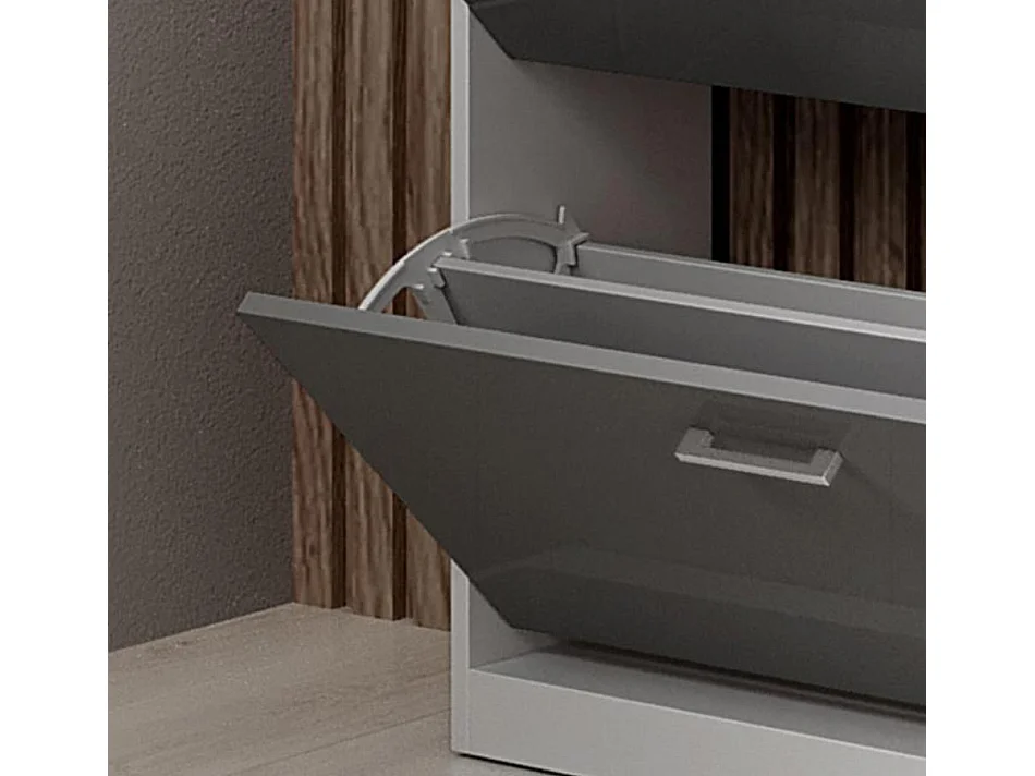 Meuble d’entrée à chaussures en Blanc et Gris avec LED 89x24x105cm Paola