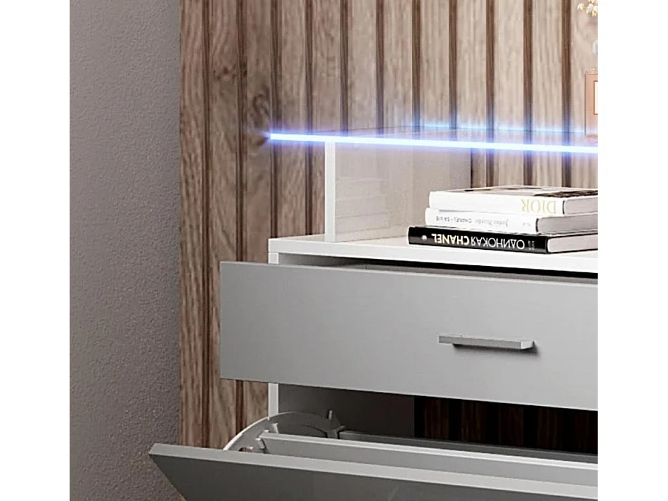 Recibidor zapatero para Entrada Pasillo en Blanco y Gris con LED 89x24x105cm Paola