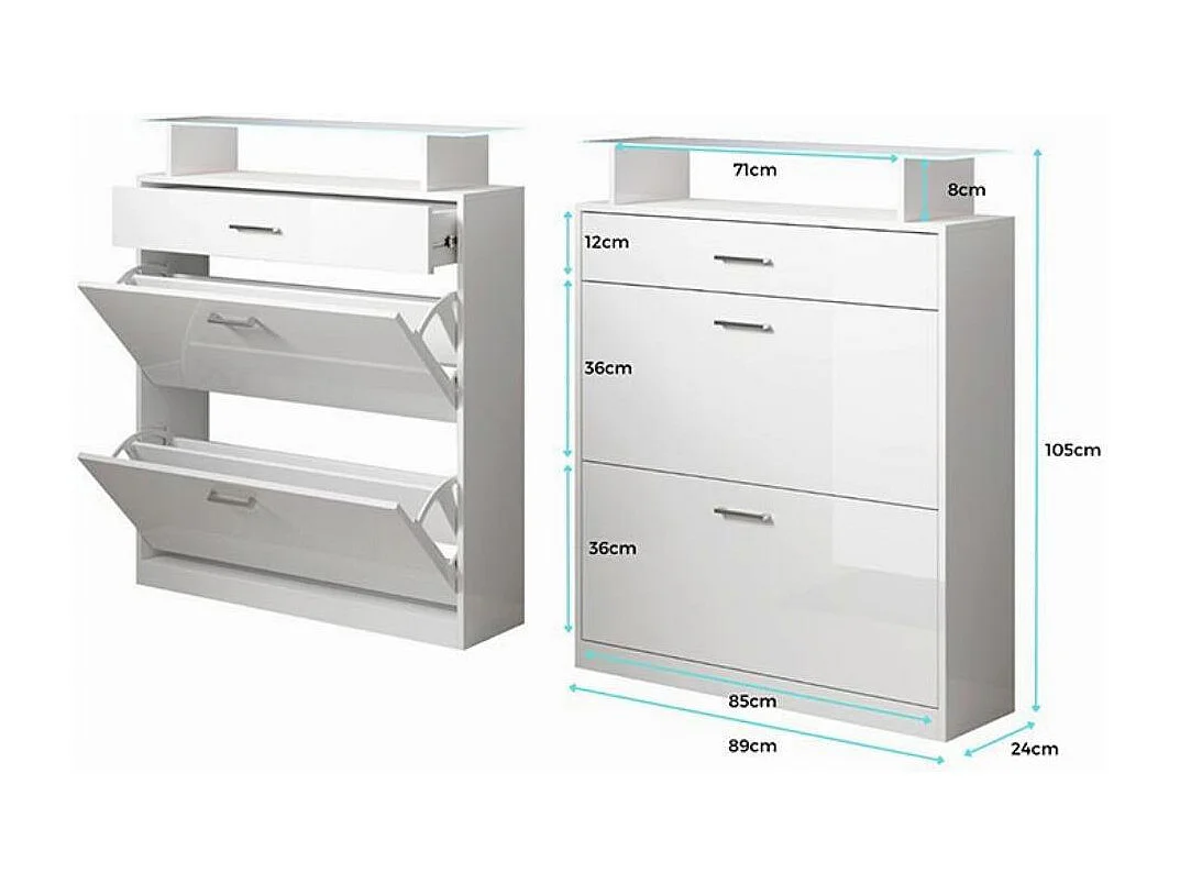 Recibidor zapatero para Entrada Pasillo en Blanco y Gris con LED 89x24x105cm Paola