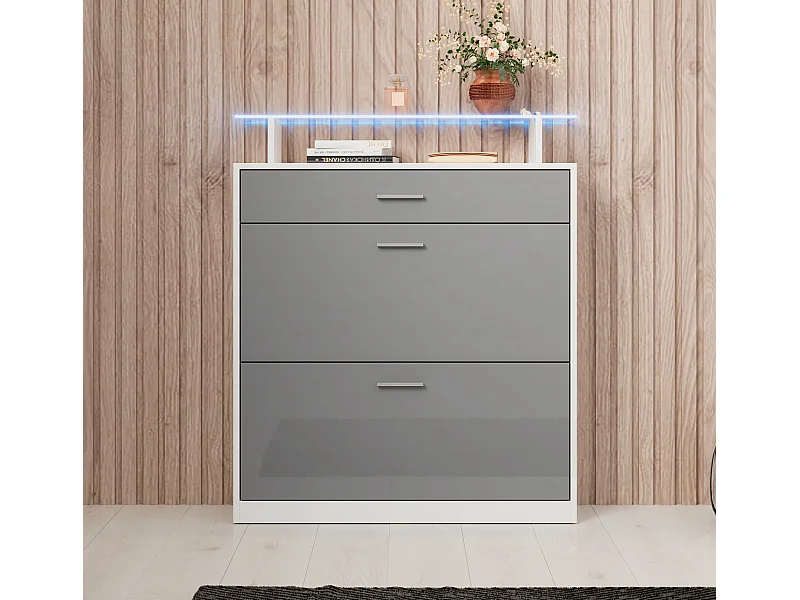 Recibidor zapatero para Entrada Pasillo en Blanco y Gris con LED 89x24x105cm Paola