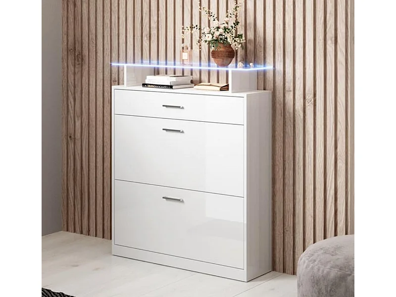 Recibidor zapatero para Entrada Pasillo en Blanco con LED 89x24x105cm Paola