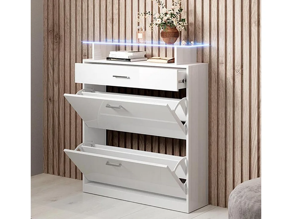 Meuble d’entrée à chaussures en Blanc avec LED 89x24x105cm Paola