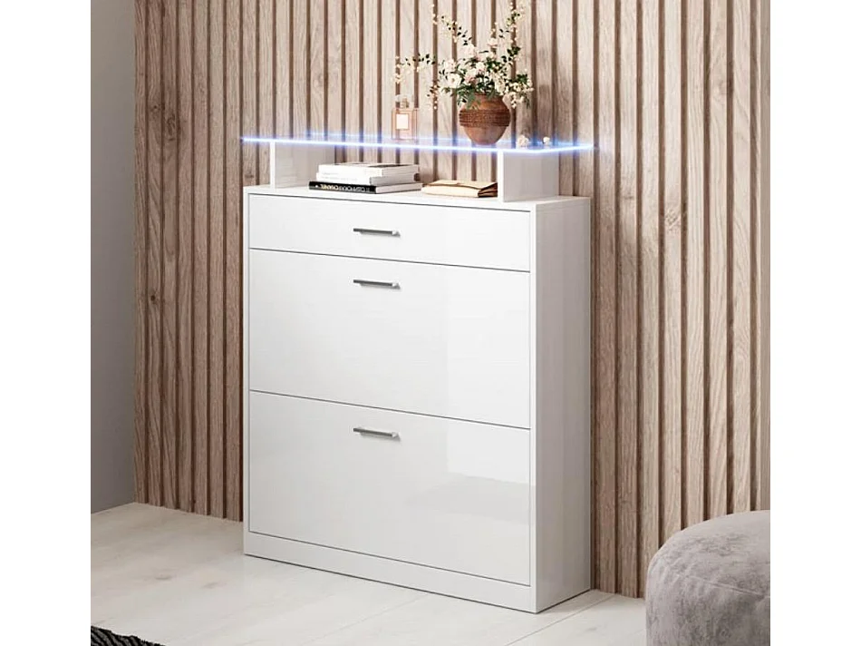 Meuble d’entrée à chaussures en Blanc avec LED 89x24x105cm Paola