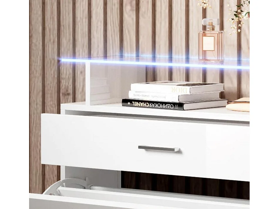 Meuble d’entrée à chaussures en Blanc avec LED 89x24x105cm Paola