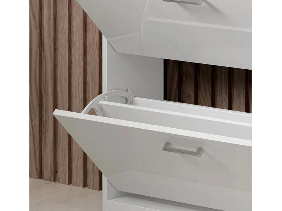 Meuble d’entrée à chaussures en Blanc avec LED 89x24x105cm Paola