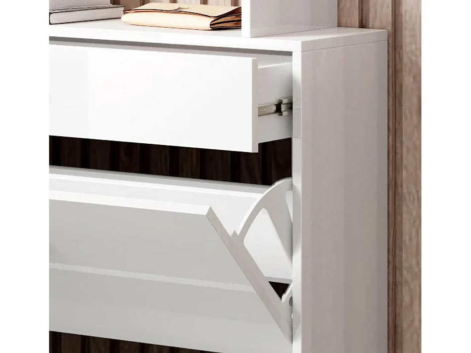 Meuble d’entrée à chaussures en Blanc avec LED 89x24x105cm Paola