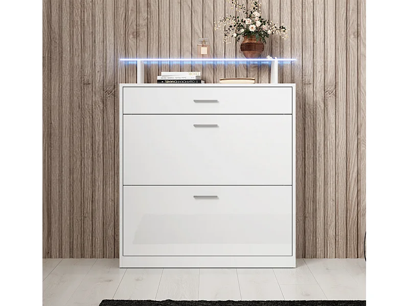 Recibidor zapatero para Entrada Pasillo en Blanco con LED 89x24x105cm Paola