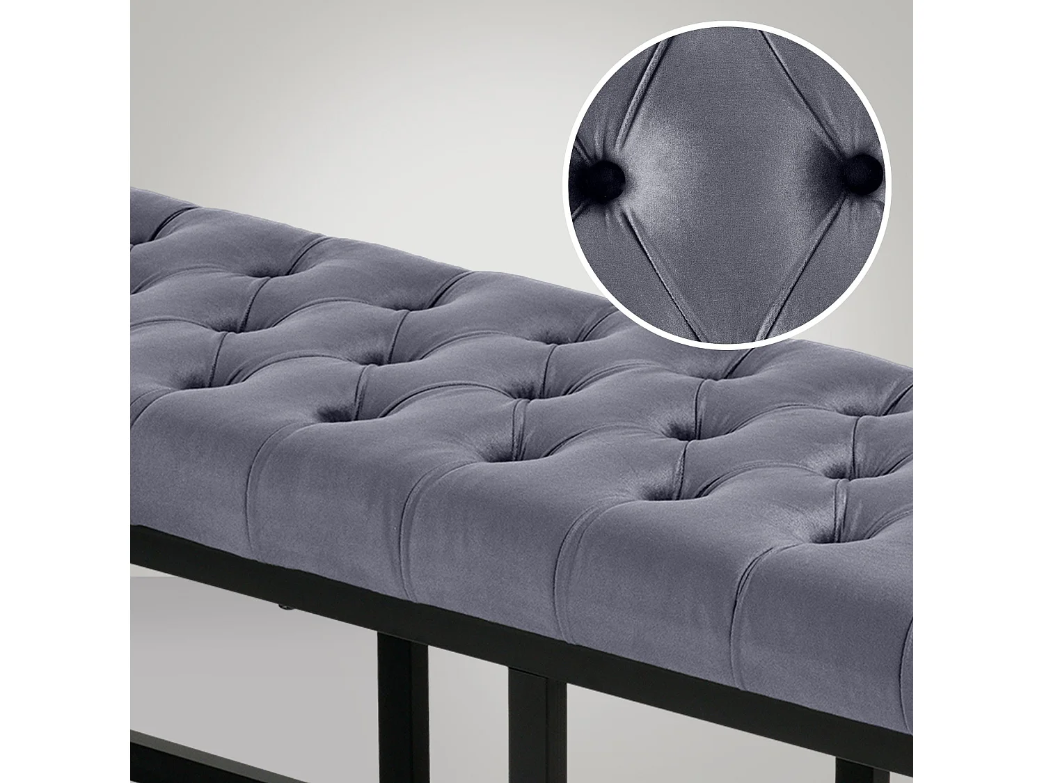 Banco banqueta pie de cama asiento diseño moderno tapizado 120 cm terciopelo gris metal negro mate M10_004442