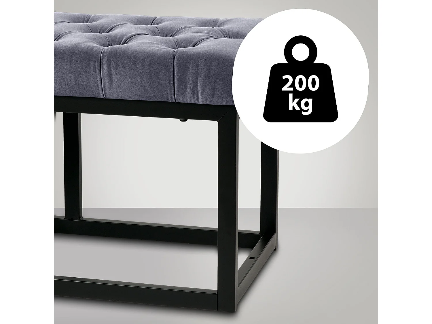 Banco banqueta pie de cama asiento diseño moderno tapizado 120 cm terciopelo gris metal negro mate M10_004442
