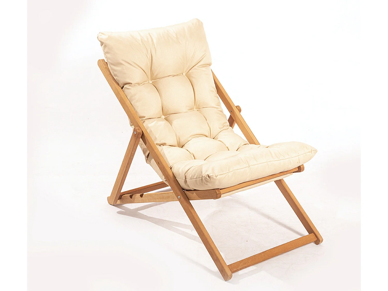 Ensemble 2 chaises de jardin et 1 table basse Purrault Bois massif clair et Tissu Blanc crème