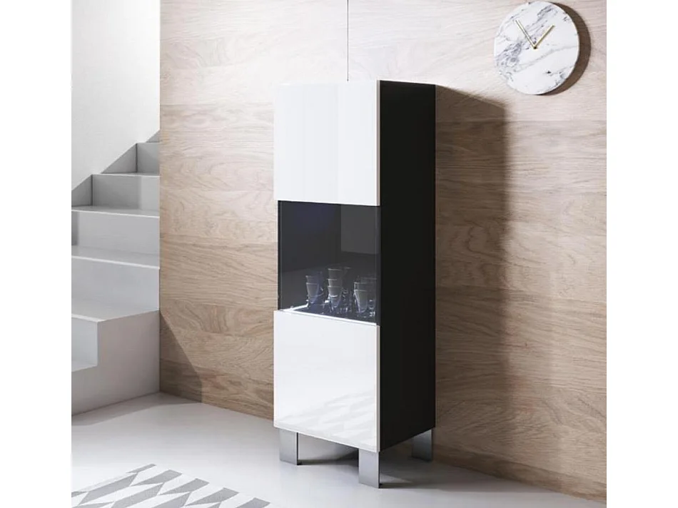 Vitrina para Salón comedor en Negro y Blanco con LED 40x29x138cm Luke V3