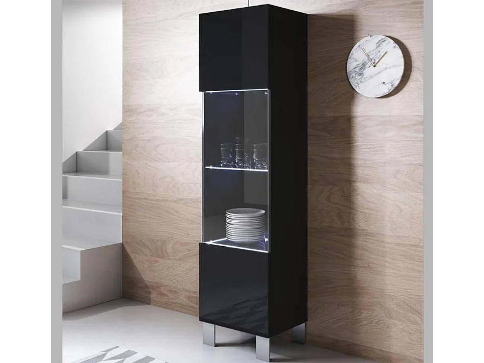 Vitrina para Salón comedor en Negro con LED 40x29x177cm Luke V6