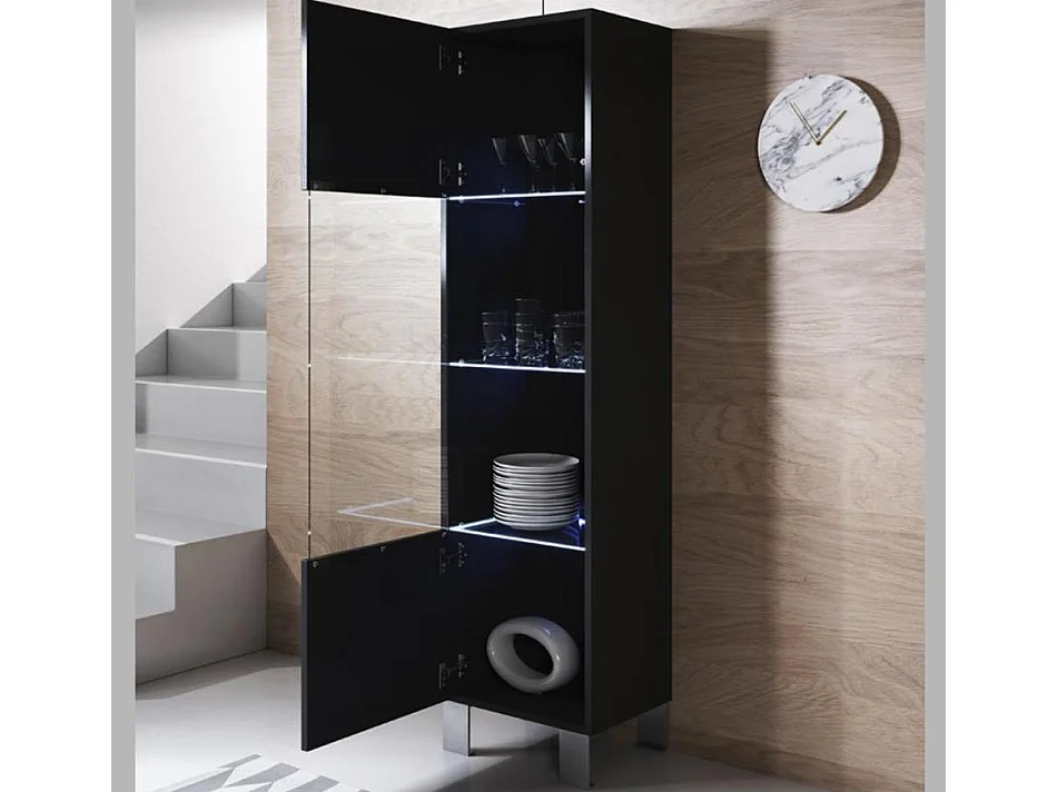 Vitrina para Salón comedor en Negro con LED 40x29x177cm Luke V6
