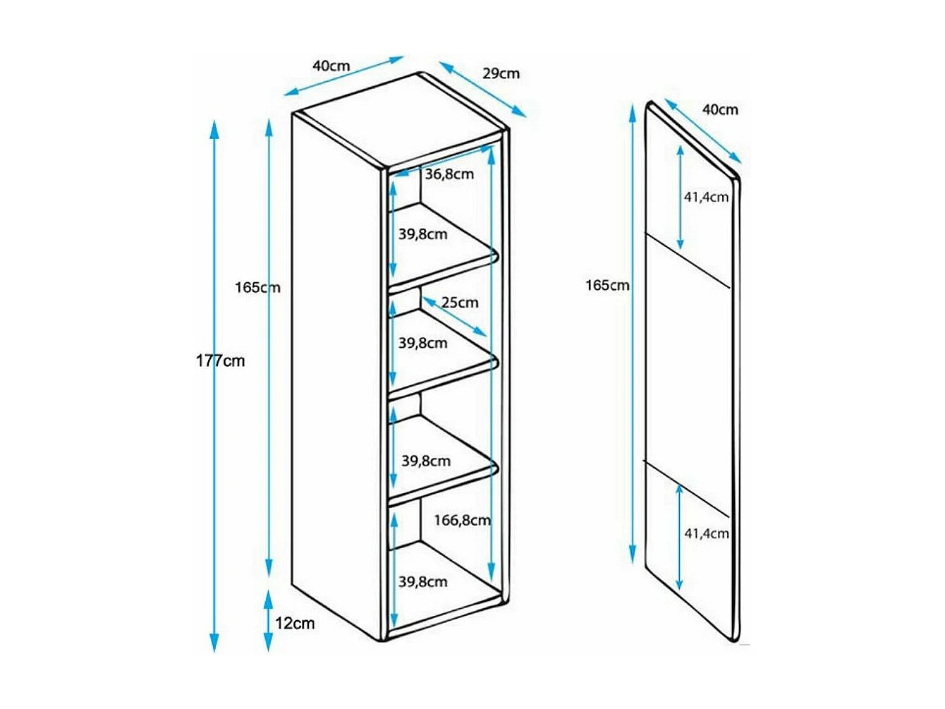 Vitrina para Salón comedor en Negro con LED 40x29x177cm Luke V6