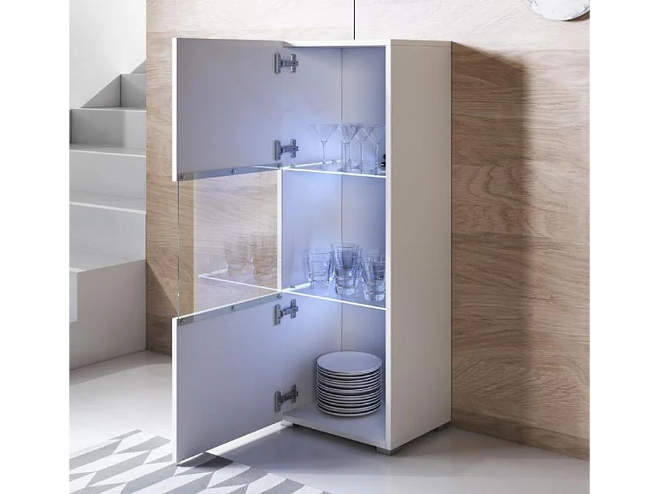Vitrina para Salón comedor en Blanco con LED 40x29x128cm Luke V3