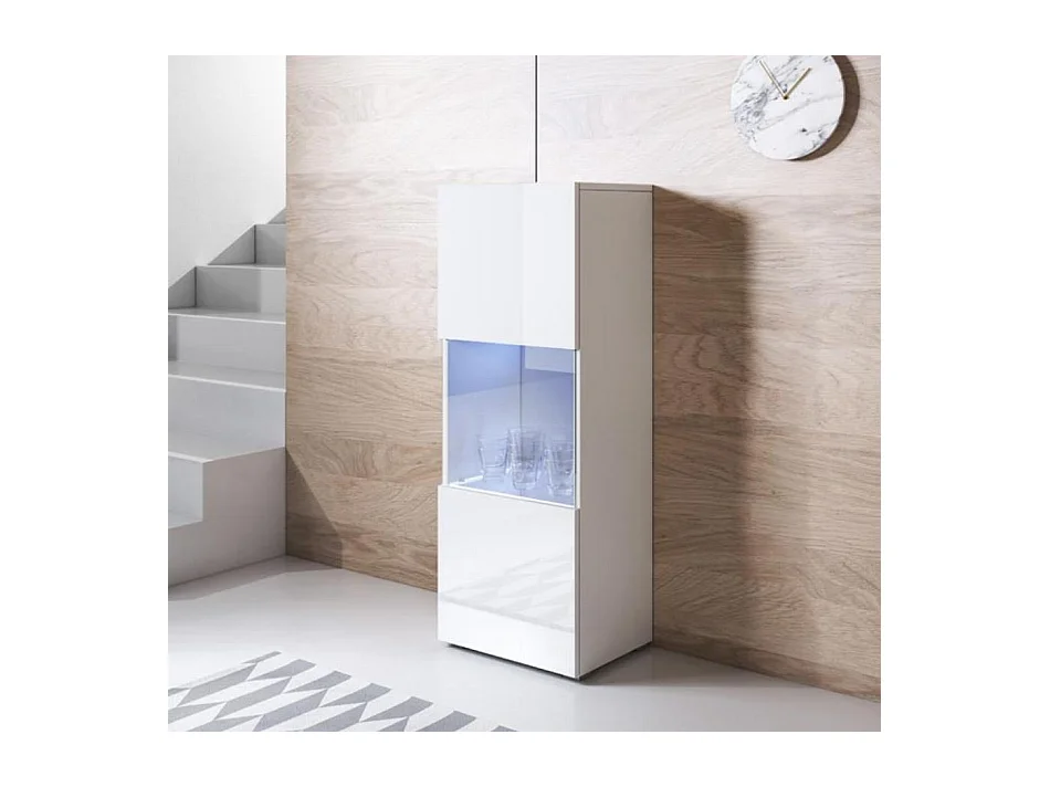 Vitrine pour Salon Salle à manger en Blanc avec LED 40x29x128cm Luke V3
