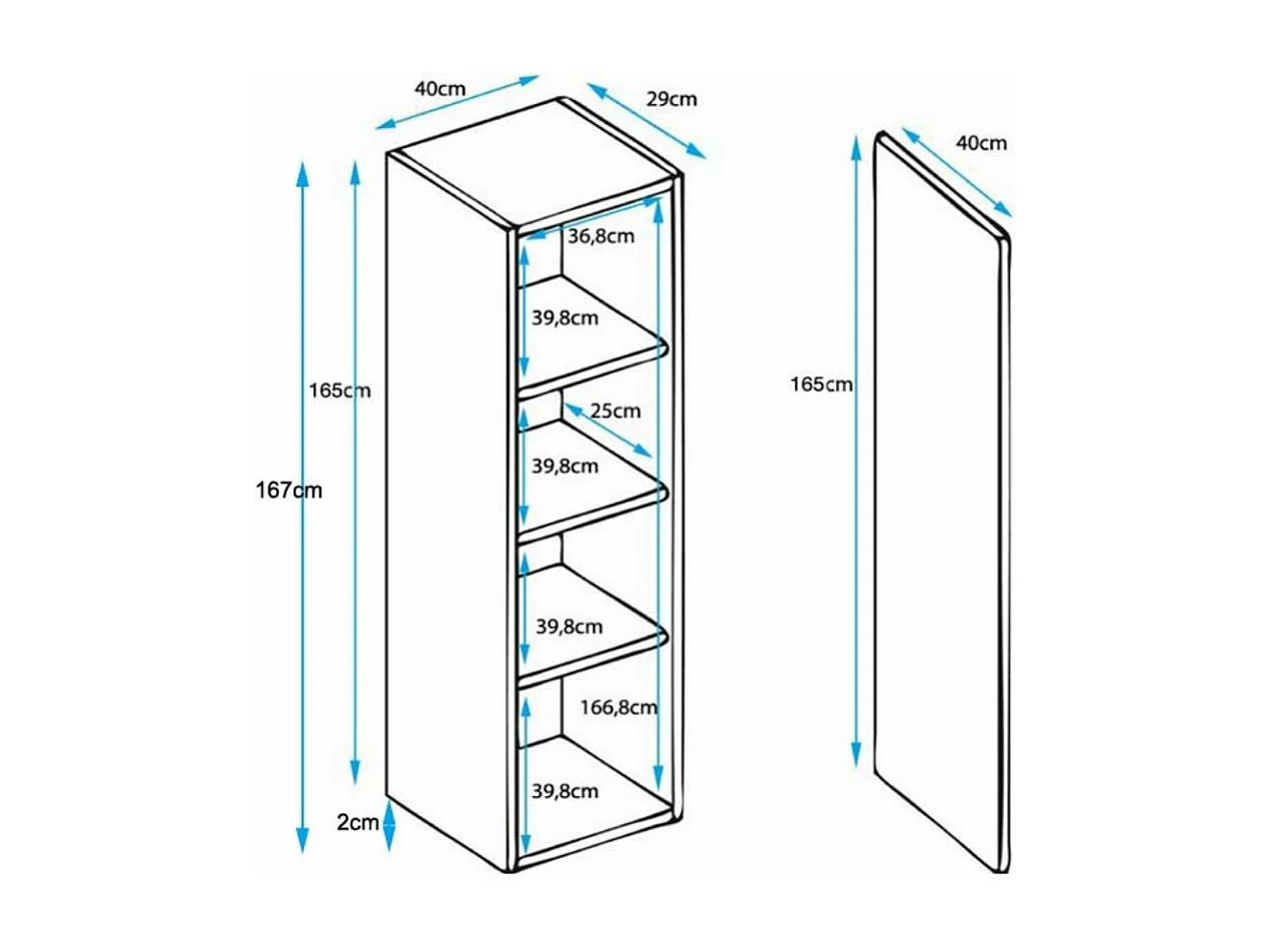 Vitrine pour Salon Salle à manger en Sonoma et Blanc 40x29x167cm Luke V4
