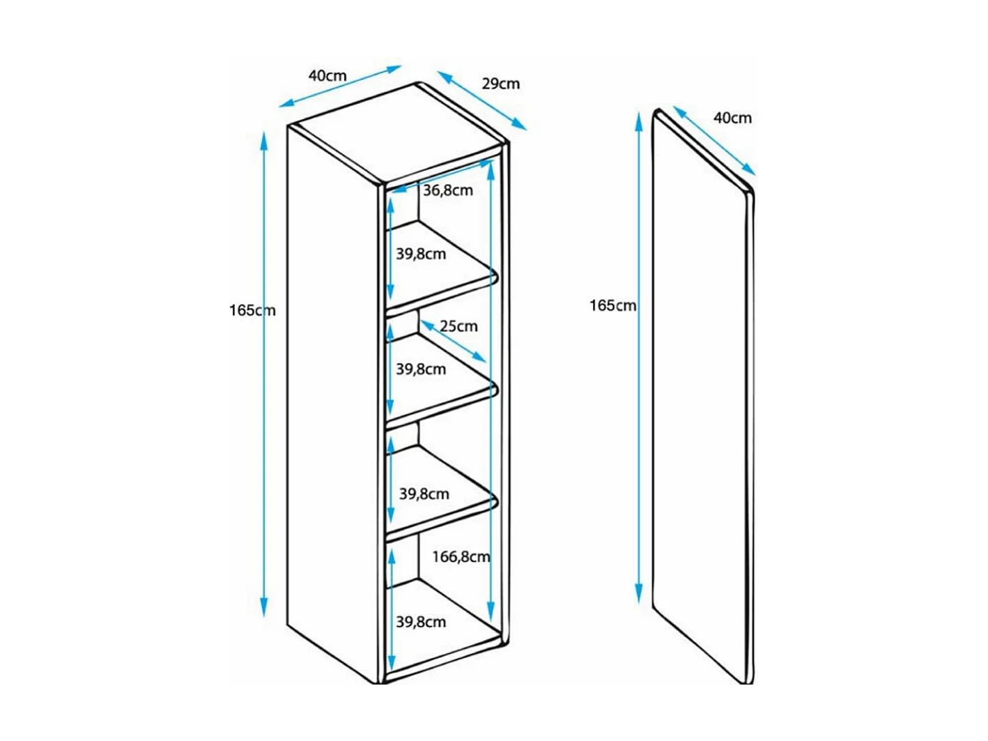 Vitrine pour Salon Salle à manger en Noir et Blanc 40x29x165cm Luke V4