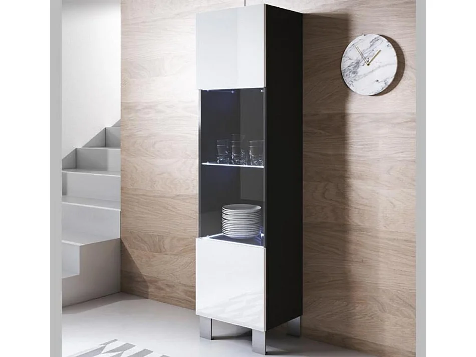 Vitrina para Salón comedor en Negro y Blanco con LED 40x29x177cm Luke V6