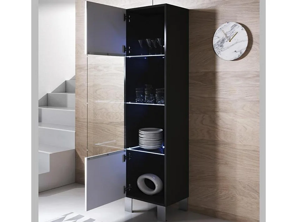 Vitrina para Salón comedor en Negro y Blanco con LED 40x29x177cm Luke V6