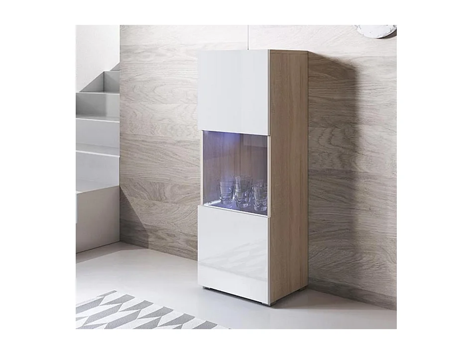 Vitrine pour Salon Salle à manger en Sonoma et Blanc avec LED 40x29x128cm Luke V3