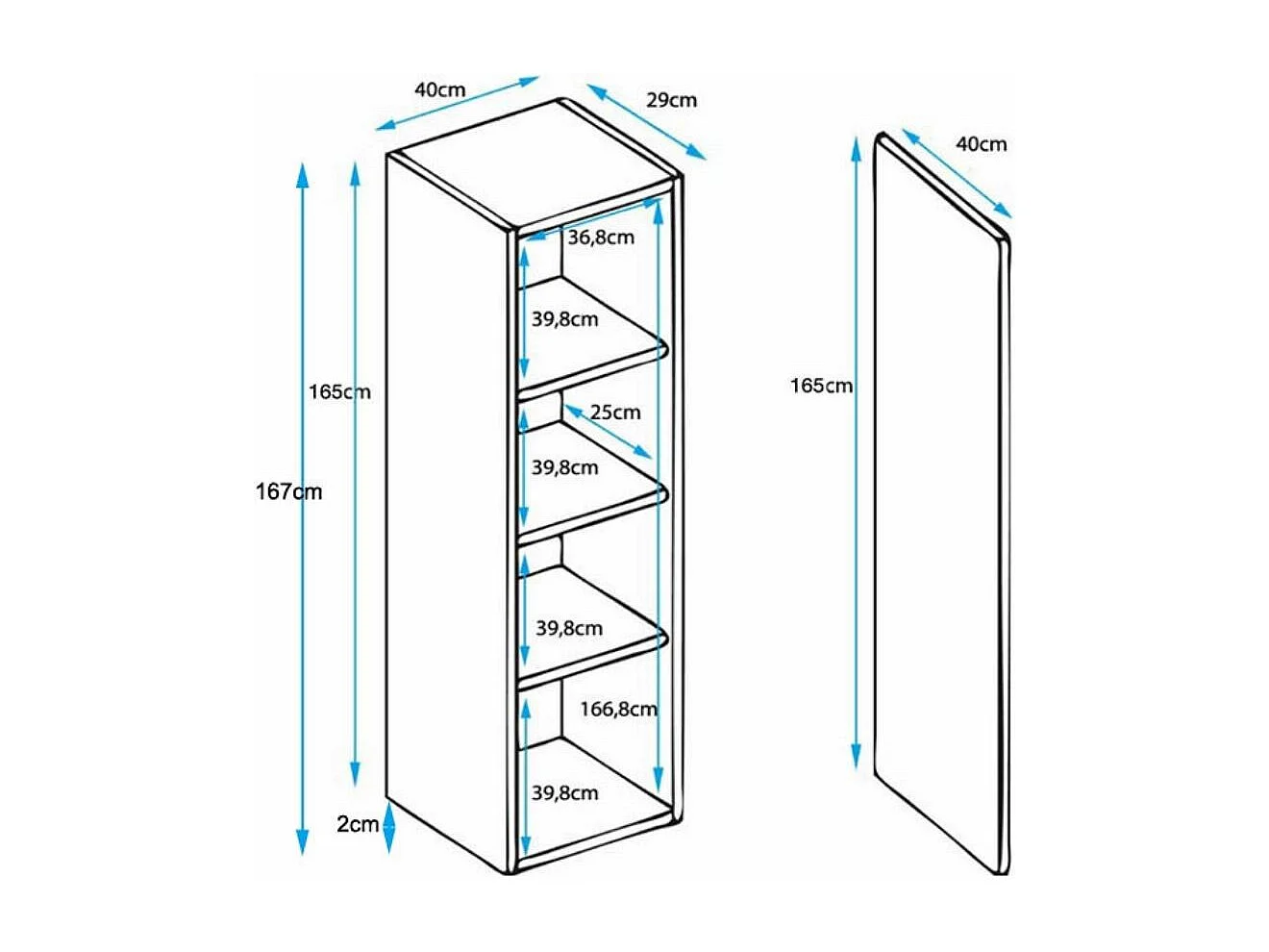 Vitrine pour Salon Salle à manger en Noir et Blanc 40x29x167cm Luke V4