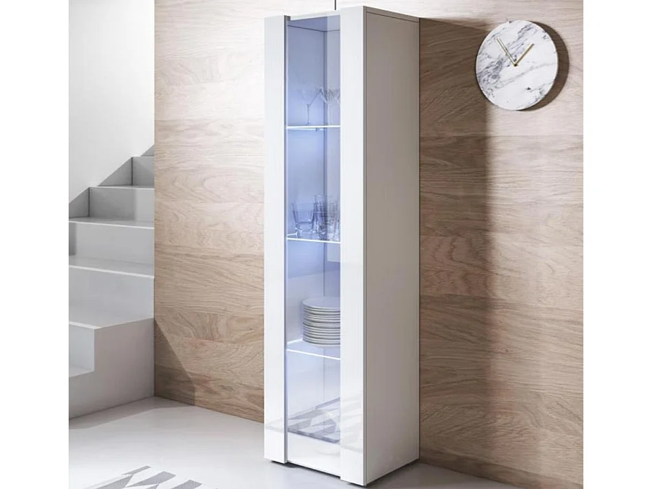 Vitrine pour Salon Salle à manger en Blanc avec LED 40x29x167cm Luke V5