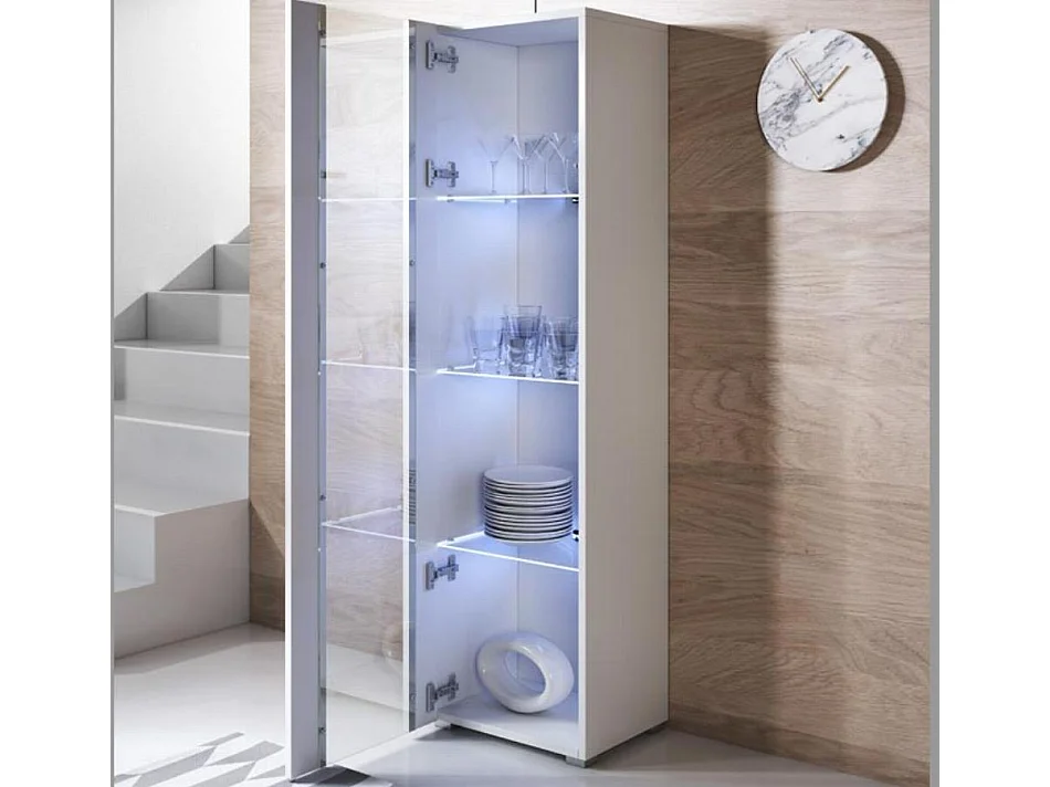Vitrine pour Salon Salle à manger en Blanc avec LED 40x29x167cm Luke V5